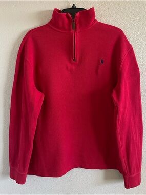Polo Ralph Lauren Mens Estate Rib Quarter Zip Mock Neck Pullover Sweater Med Red